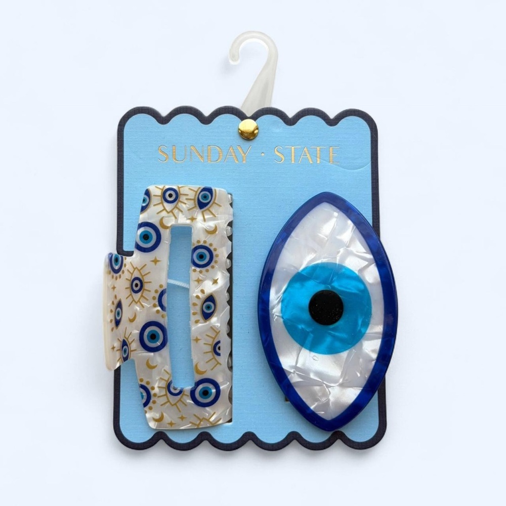 Trendy Blue Evil Eye Hair Clip Set from Sunday State